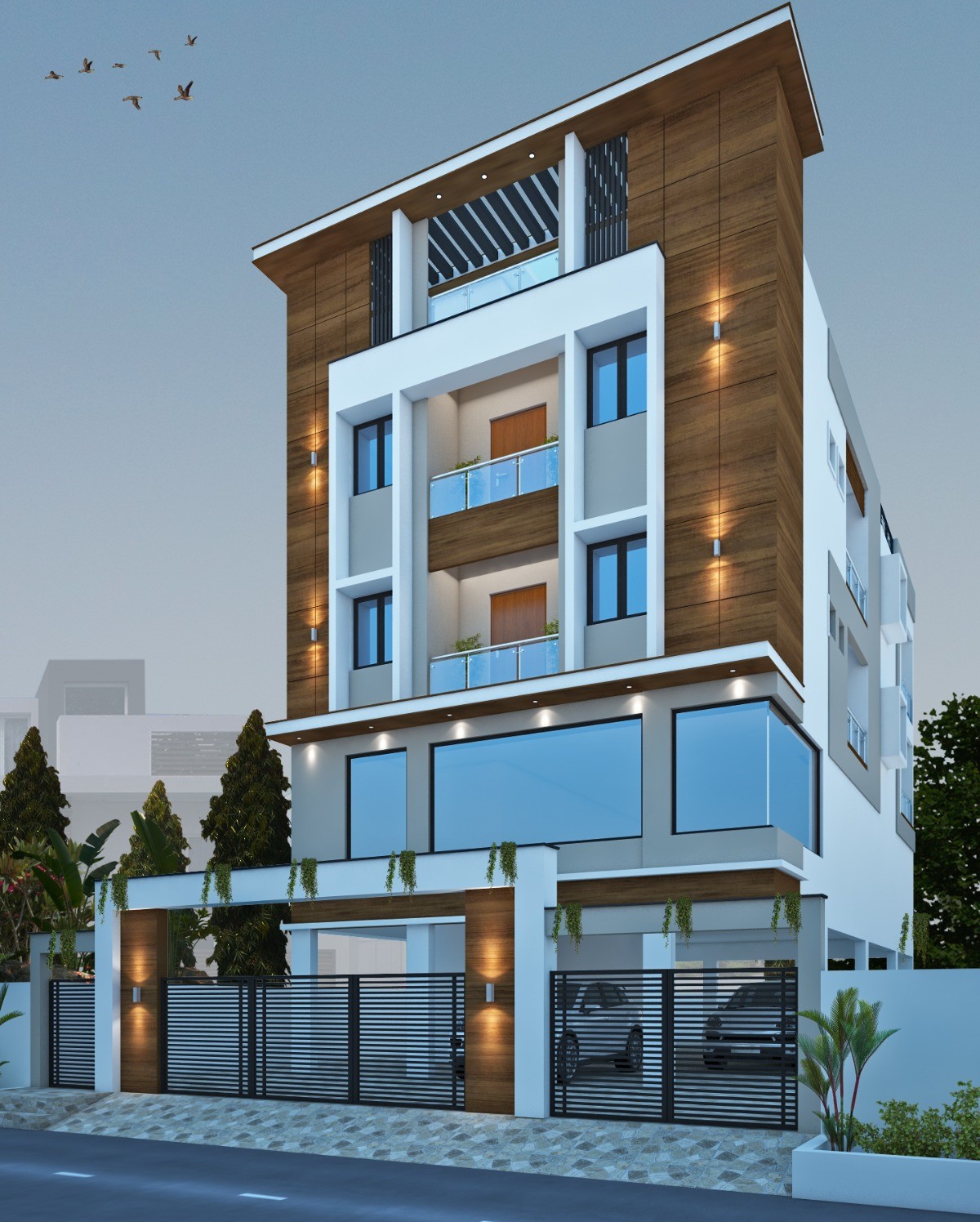 A modern architectural building designed by RRR Construction